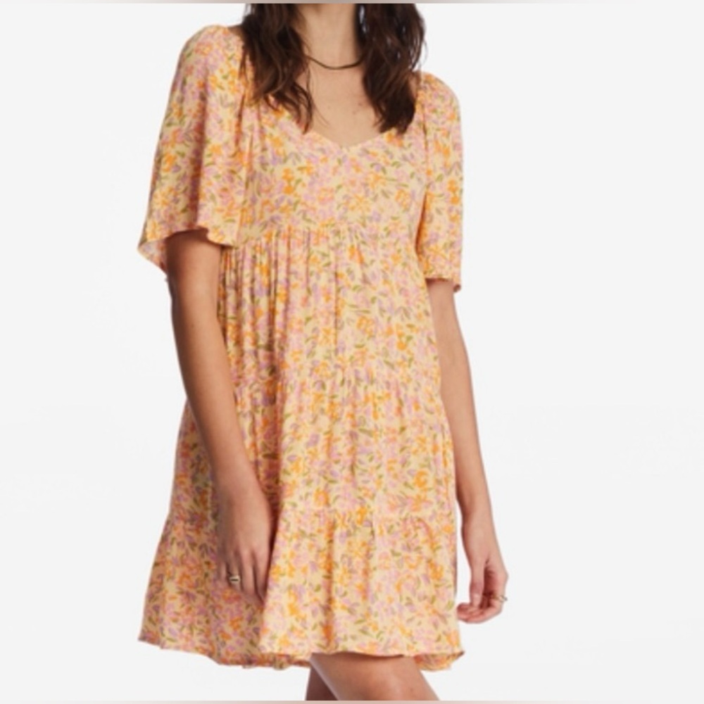 Babydoll Ditsy floral Mini Dress Size Small Pastel Boho Beachy